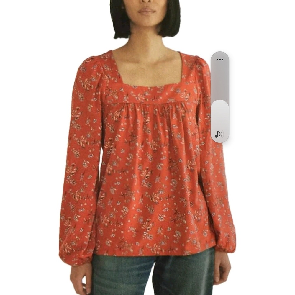 Lucky Brand Red Floral Square Neck‎ Long Sleeve Top XXL 7WC6033
